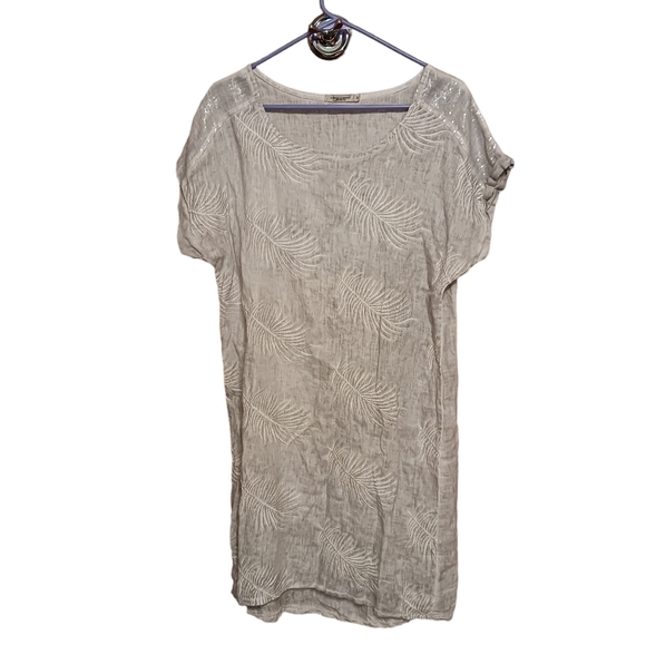 Lungo L'Arno Italy 100% Linen Dress Ladies Med Gray Embroidered Lagenlook LAGOM - Picture 1 of 5